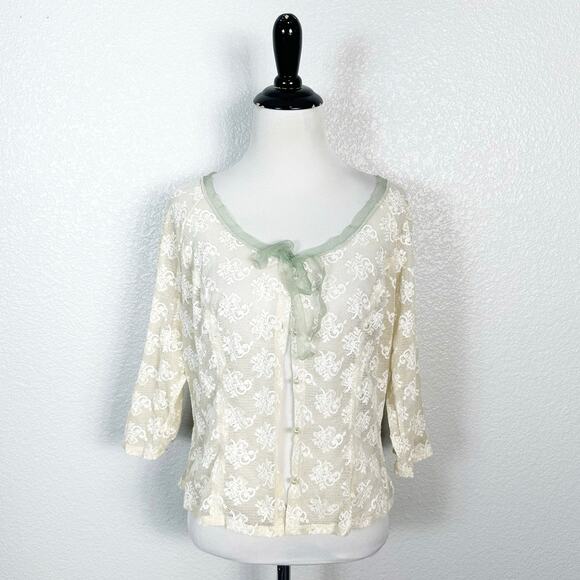 Hanky Panky Womens Sheer Lace Button Down Tie Top in Cream Size Large - Picture 4 of 10